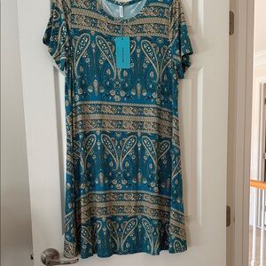 Chic Paisley Midi Dress in Teal and Gold